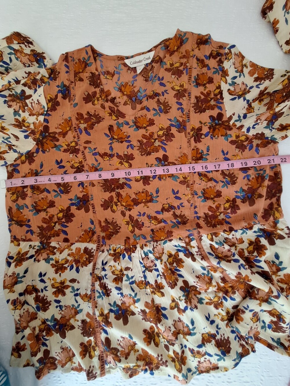 NWOT Coldwater Creek Rust Floral Peasant Blouse - Picture 4 of 7